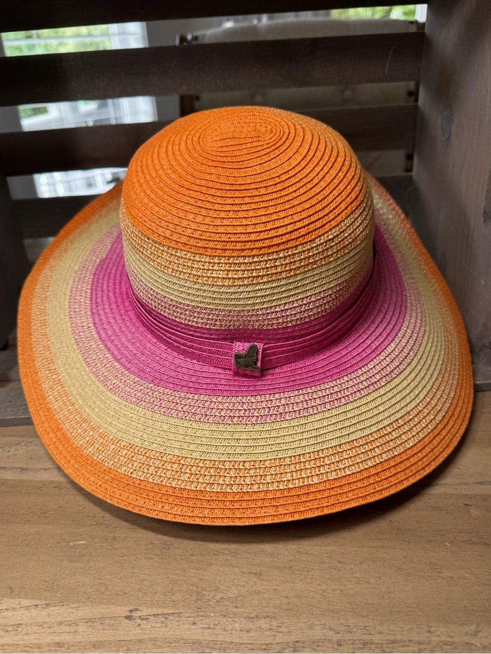 Island Beach Sunhat Size OS Orange/Pink/Beige